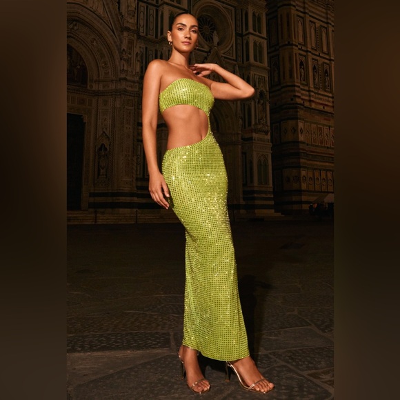 ALAMEA
Embellished Cut-Out Bandeau Maxi Dress in Pear Green - Picture 2 of 7